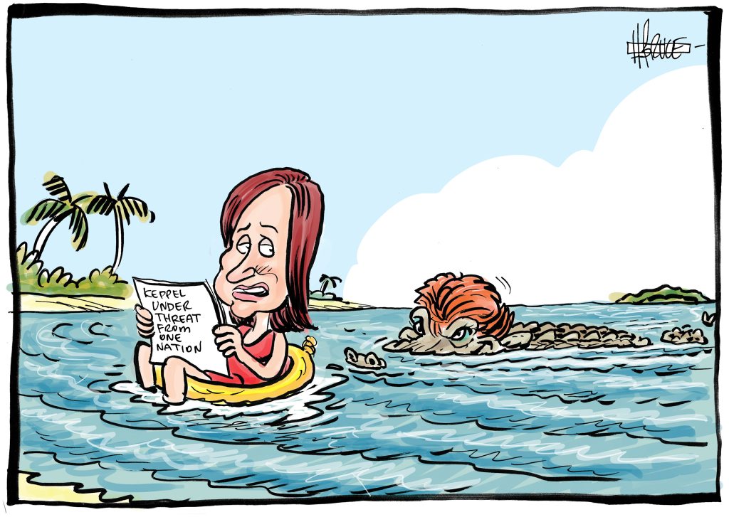 Harry Bruce cartoon on the possibility Pauline Hanson's One Nation Party could take the seat of Keppel in the next state election, based on the strong poll results the minor party received in the Senate from the 2016 Federal election. Harry Bruce cartoon on the possibility Pauline Hanson's One Nation Party could take the seat of Keppel in the next state election, based on the strong poll results the minor party received in the Senate from the 2016 Federal election.
